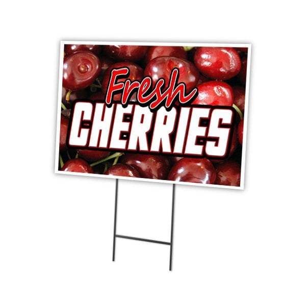 Signmission Fresh Cherries Yard Sign & Stake outdoor plastic coroplast window, C-2436-DS-Fresh Cherries C-2436-DS-Fresh Cherries - main